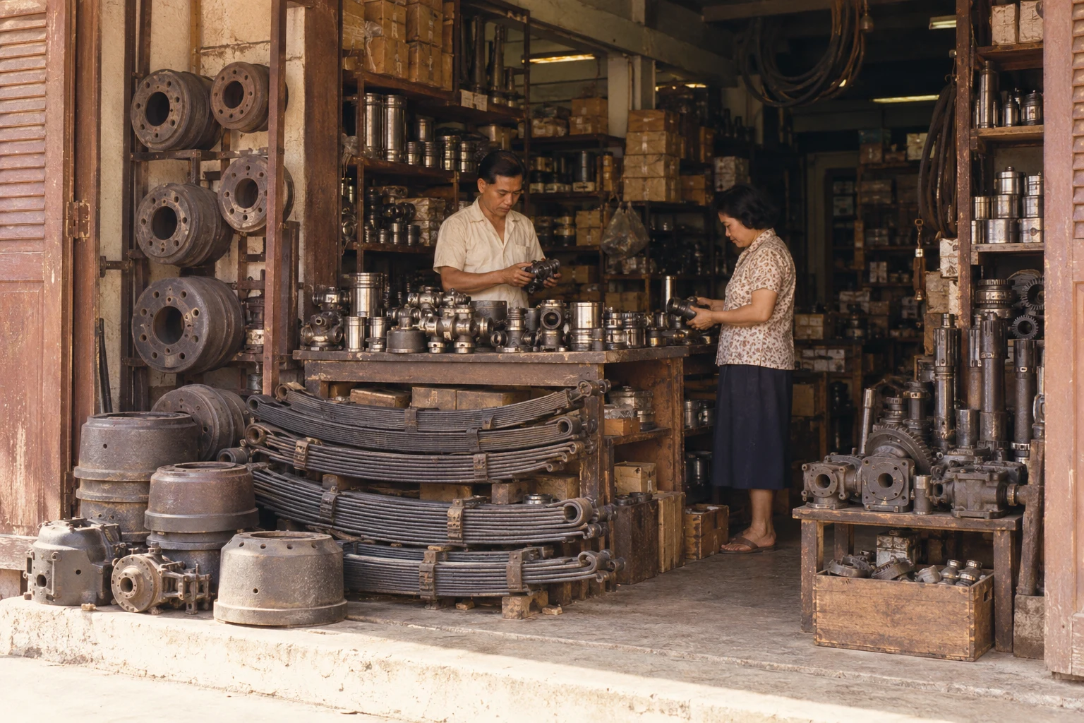 heritage-inspired automotive parts shop; not an actual archival photograph
